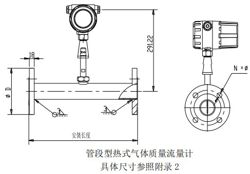 烟气热式气体质量流量计管道式结构图