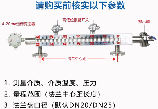 卫生型磁翻柱液位计选型参数图